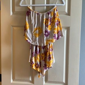 Purple and gold flower romper